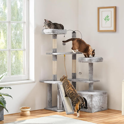 Multi-Level Cat Tree Cat Tower for Indoor Cats, Cat Condo with Scratching Posts, Cat Furniture Play Center, Plush Perch, Rotatable Cat Tree for Kittens/Large Cat, Light Gray